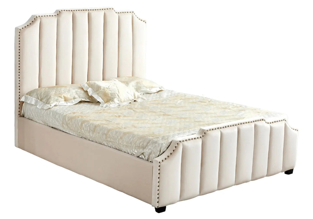 Lit double capitonné chesterfield en beige | Solo