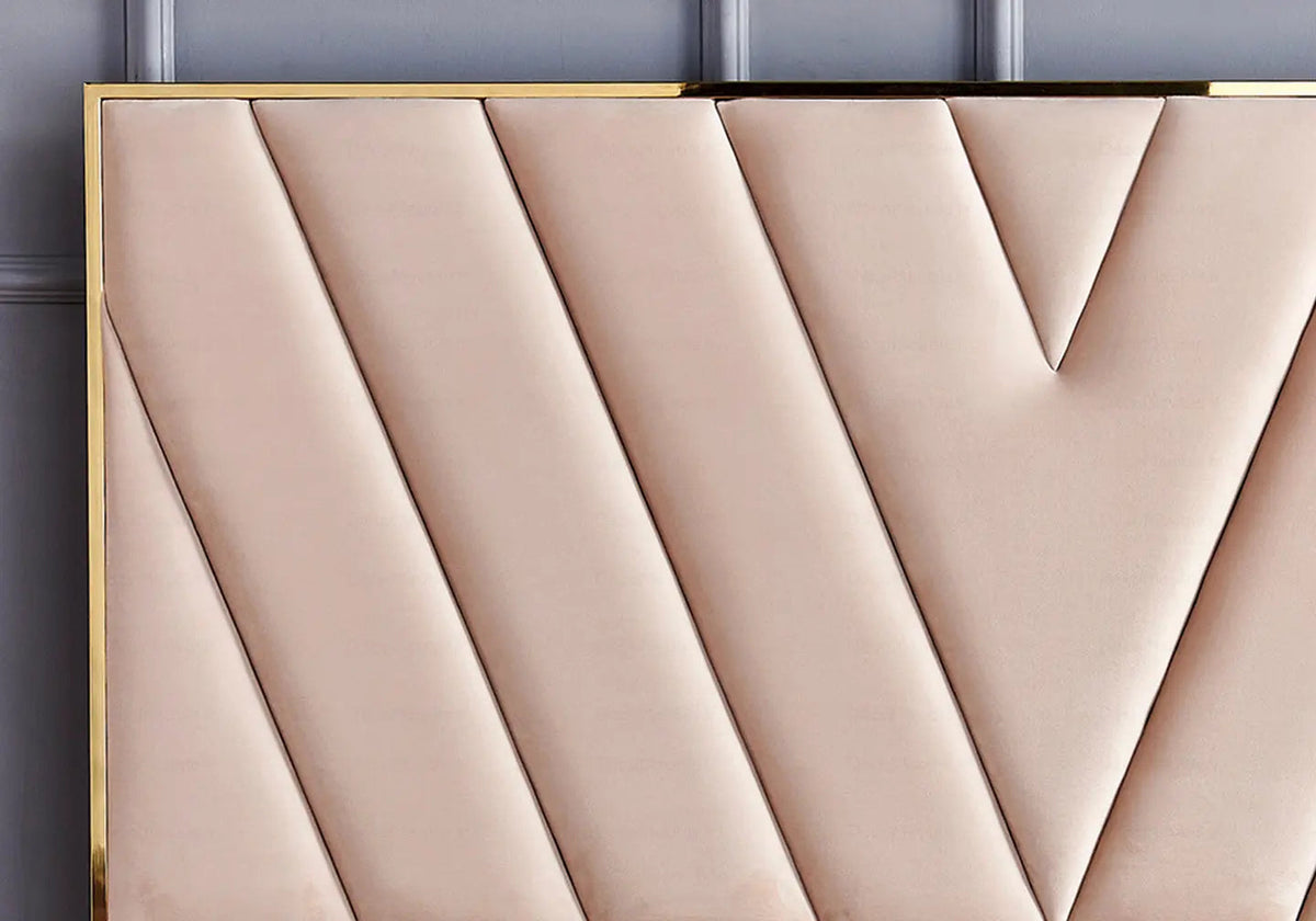 Lit double design en beige et métal doré | Zyro