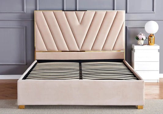 Lit double design en gris et laiton doré | Zyro