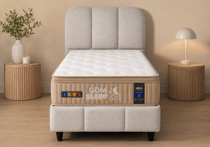 Lit Coffre 90x190 Velours Beige Rangement – Baza