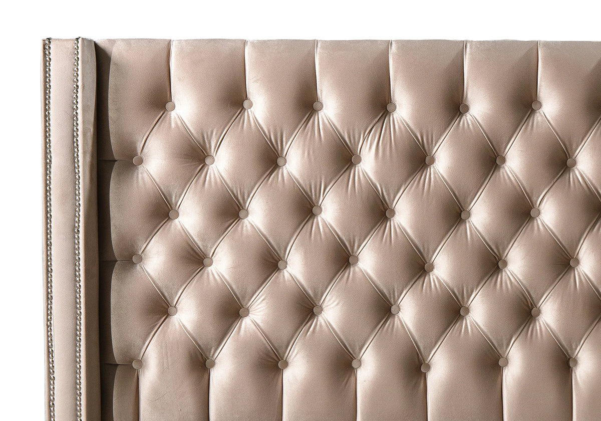 lit coffre relevable velours beige capitonne star - Vue 3 - KOORIS