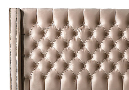 lit coffre relevable velours beige capitonne star - Vue 3 - KOORIS