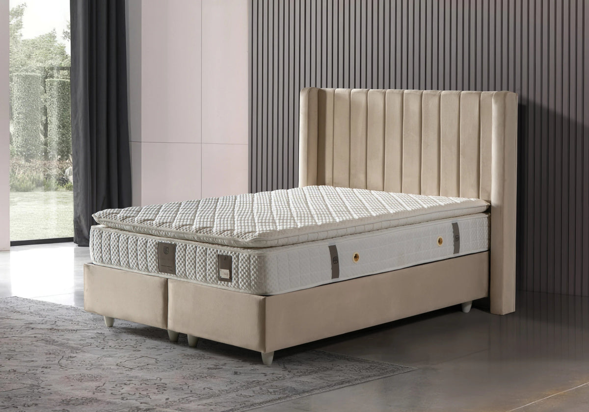 lit coffre 2 places velours taupe tokyo - Vue 1 - KOORIS