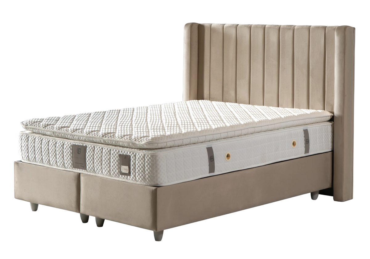 lit coffre 2 places velours taupe tokyo - Vue 2 - KOORIS