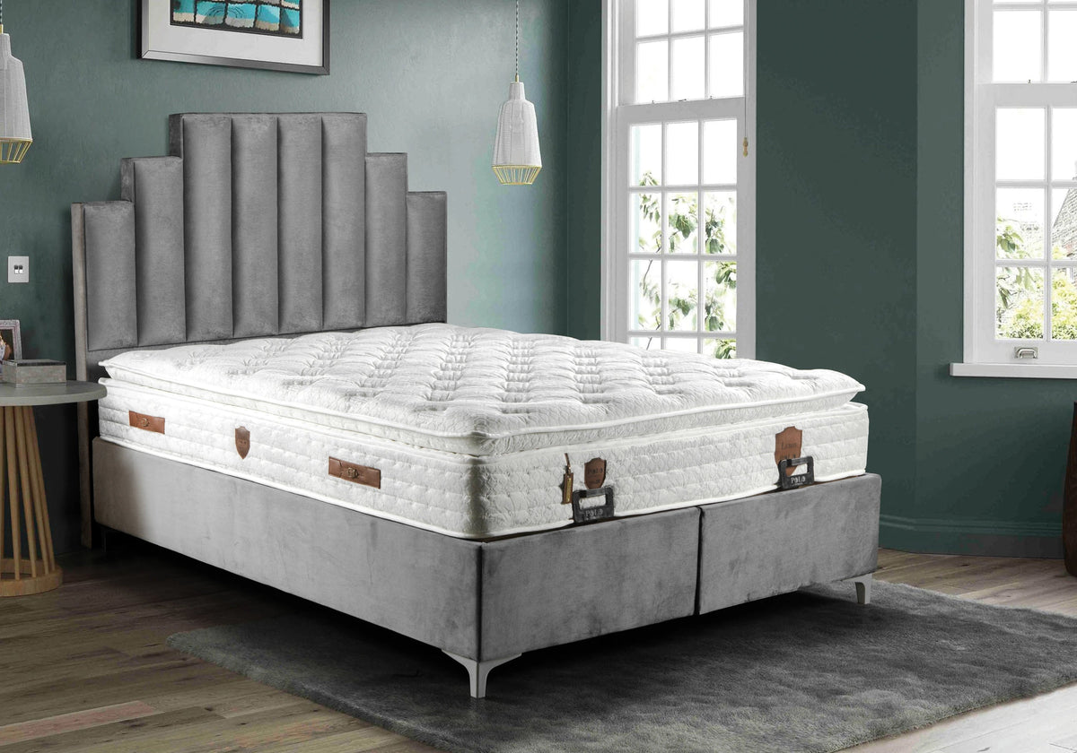 lit coffre relevable velours gris cannele polo - Vue 1 - KOORIS