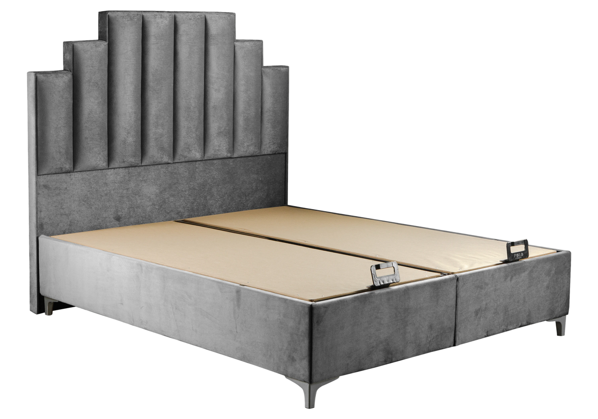 lit coffre relevable velours gris cannele polo - Vue 4 - KOORIS