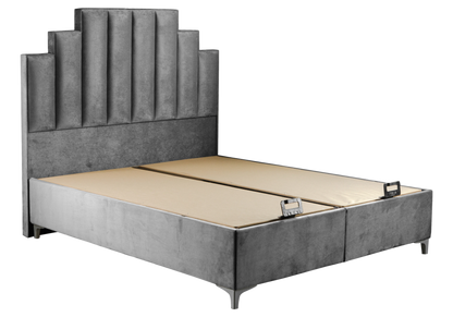 lit coffre relevable velours gris cannele polo - Vue 4 - KOORIS