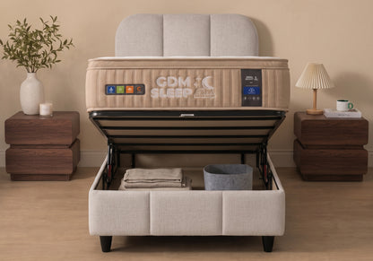 Lit Coffre 90x190 Velours Beige Rangement – Baza