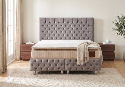 Lit coffre Chesterfield en velours taupe | Palazzo