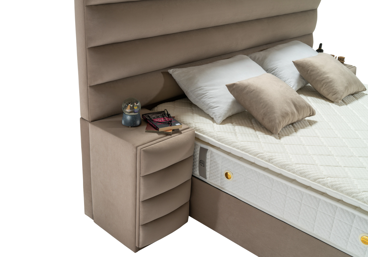 lit coffre capitonne taupe systeme tv wave - Vue 7 - KOORIS