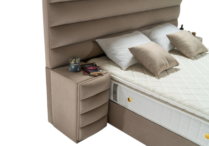lit coffre capitonne taupe systeme tv wave - Vue 7 - KOORIS