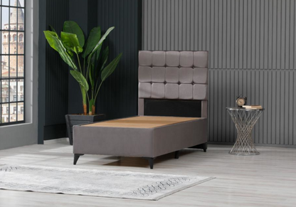 Ensemble lit coffre 1 place 90x190 gris + matelas | Kova