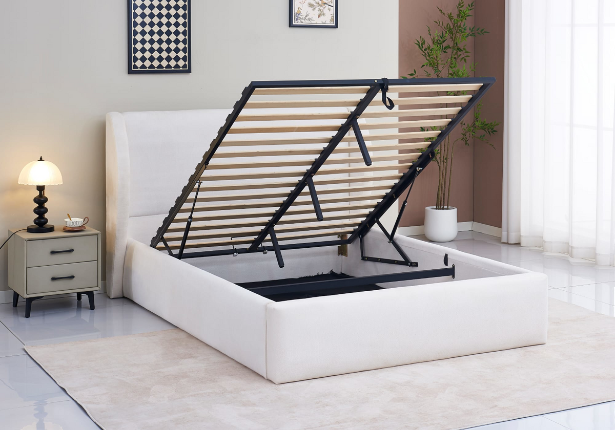 Ensemble lit coffre beige avec matelas 30 cm | Prysm