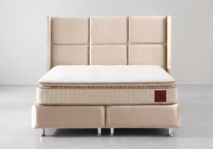 Lit coffre en velours beige capitonné | Opium