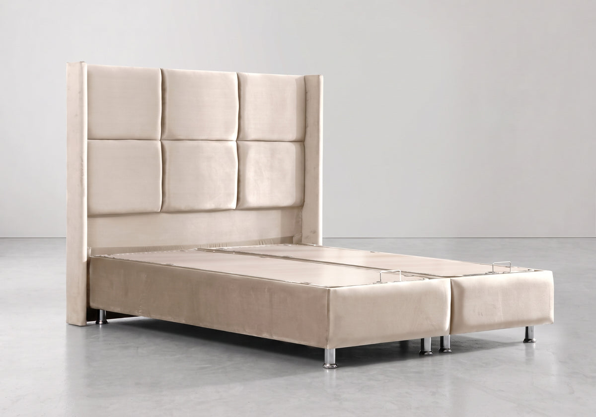 Lit coffre en velours beige capitonné | Opium