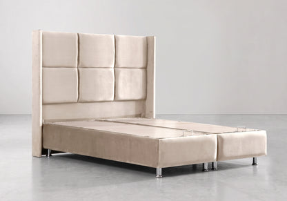 Lit coffre en velours beige capitonné | Opium