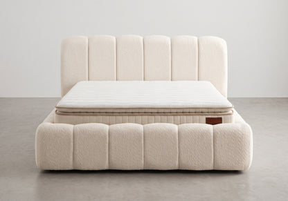 Lit coffre relevable en bouclette beige | Puffy