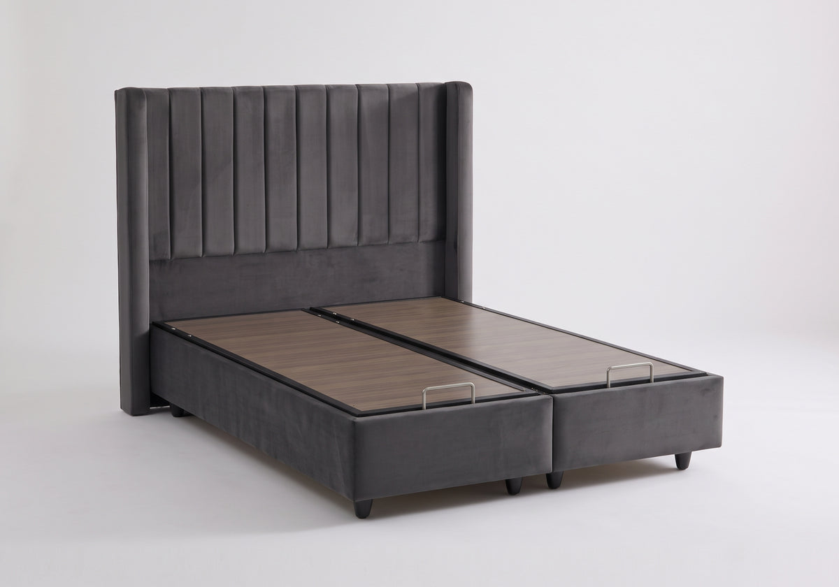 lit coffre 2 places velours gris tokyo - Vue 3 - KOORIS