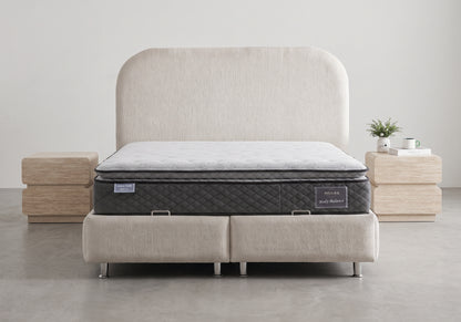 Lit coffre tissu bouclé beige arrondi | Cocon