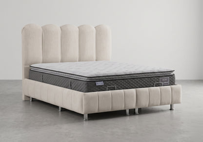 Lit coffre velours beige cannelé arrondi | Cozy