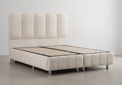 Lit coffre velours beige cannelé arrondi | Cozy