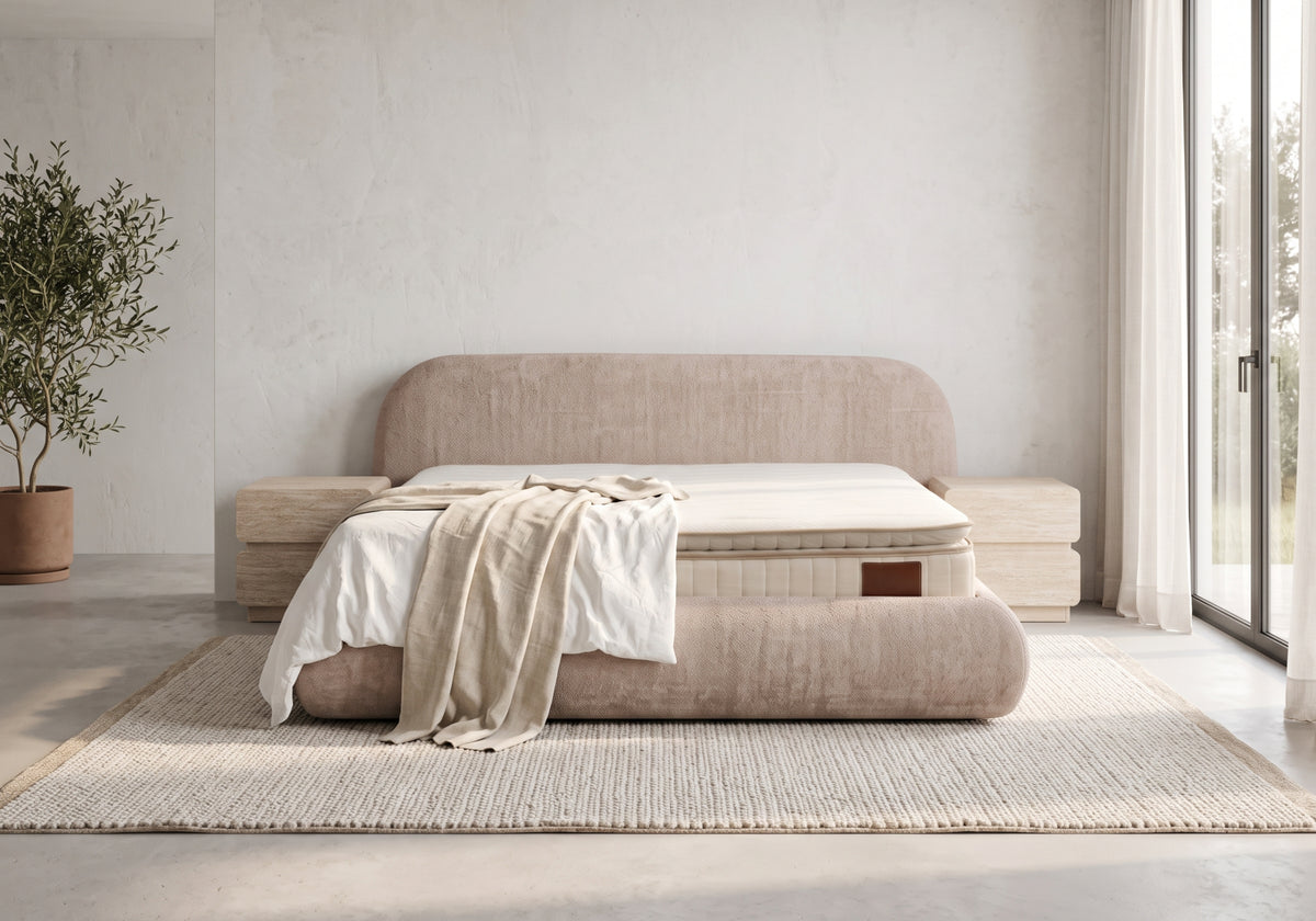 Lit coffre velours taupe design arrondi | Nube