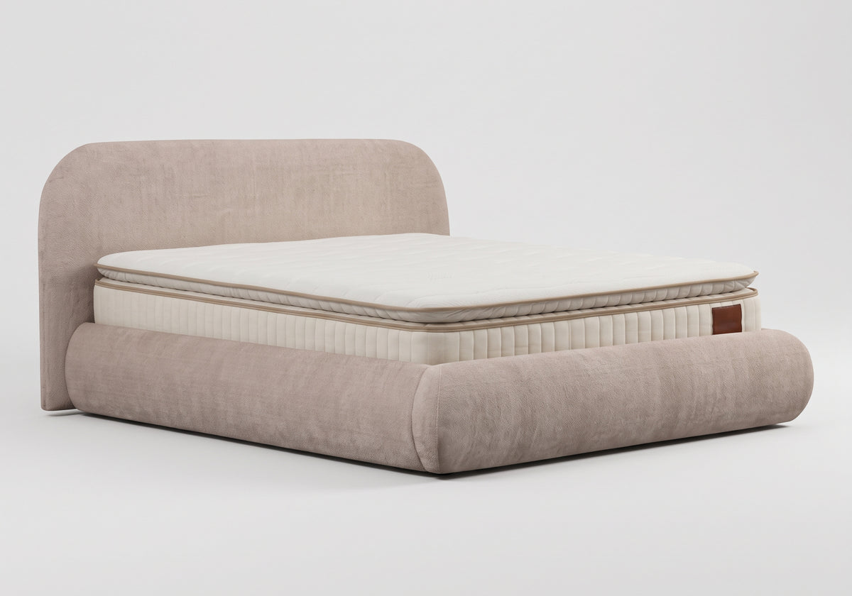 Lit coffre velours taupe design arrondi | Nube