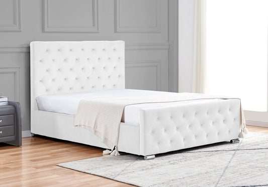 Lit double capitonné velours blanc avec strass | Cora