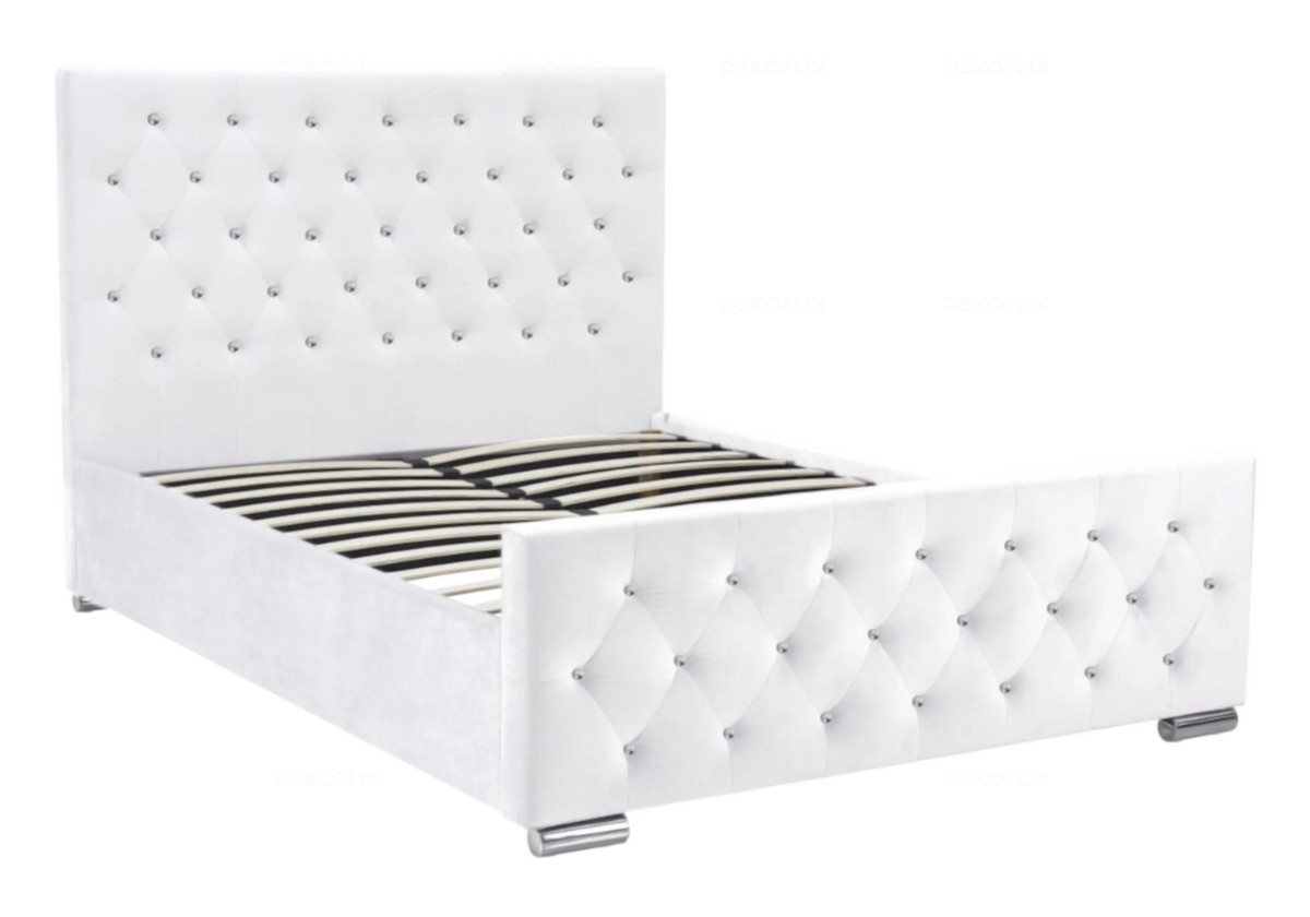 Lit double capitonné velours blanc avec strass | Cora