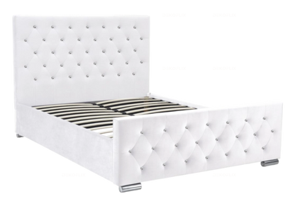 Lit double capitonné velours blanc avec strass | Cora