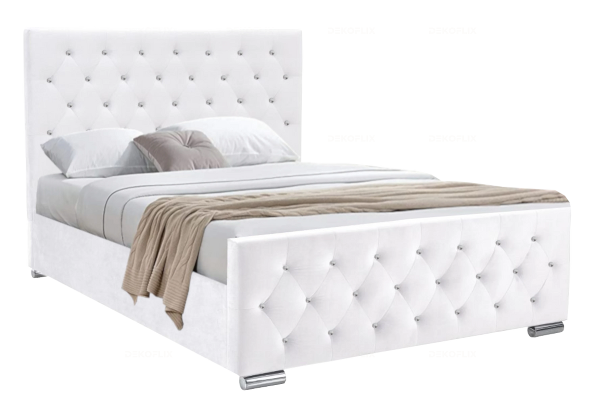 Lit double capitonné velours blanc avec strass | Cora