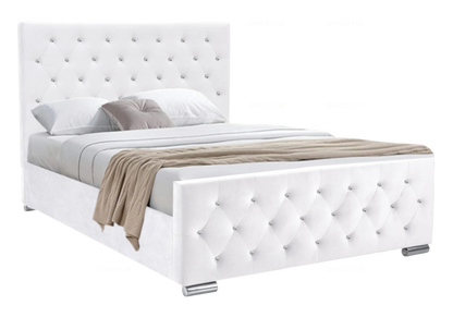 Lit double capitonné velours blanc avec strass | Cora