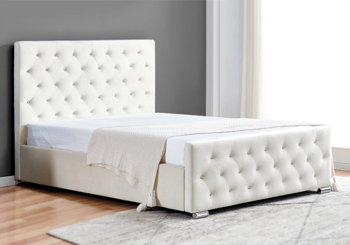 Lit double capitonné velours blanc avec strass | Cora