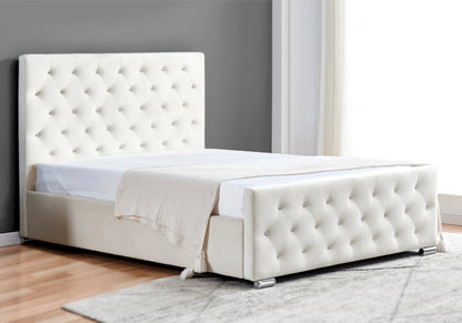 Lit double capitonné velours blanc avec strass | Cora