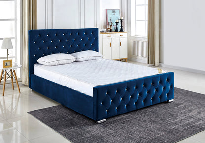 Lit double capitonné en bleu avec strass | Cora