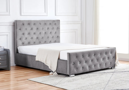 Lit double capitonné en gris avec strass | Cora
