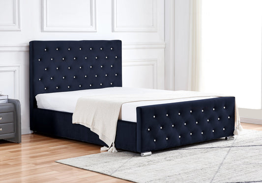 Lit double capitonné en noir avec strass | Cora