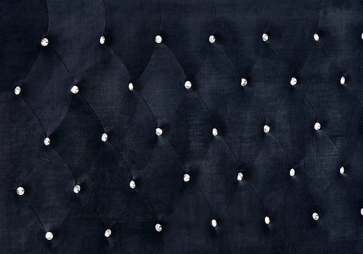 Lit capitonné noir à strass et matelas ressorts | Cora
