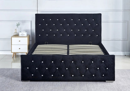 Lit double capitonné en noir avec strass | Cora