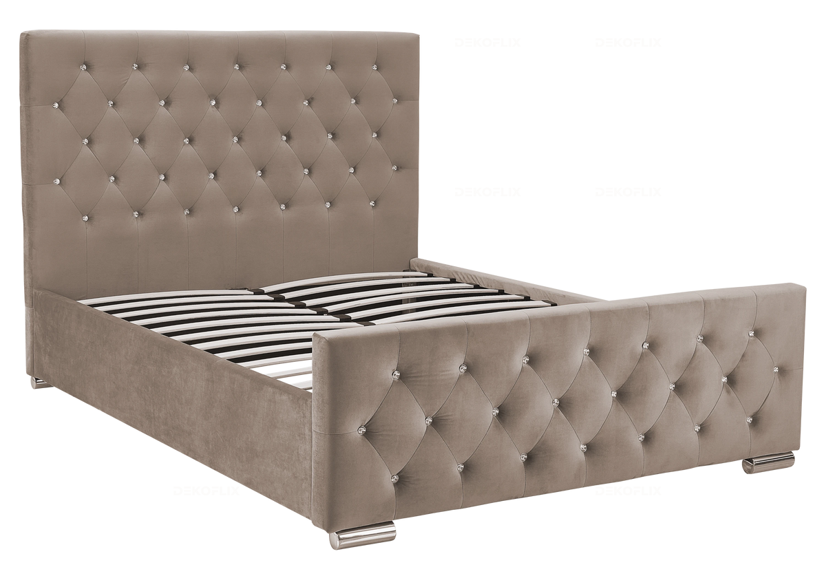 Ensemble lit capitonné taupe et matelas ressorts | Cora