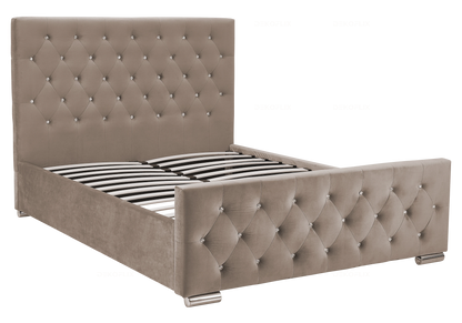 Ensemble lit capitonné taupe et matelas ressorts | Cora