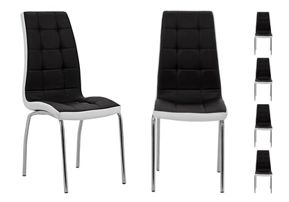Lot de 6 chaises capitonnées simili noir et blanc | Saga