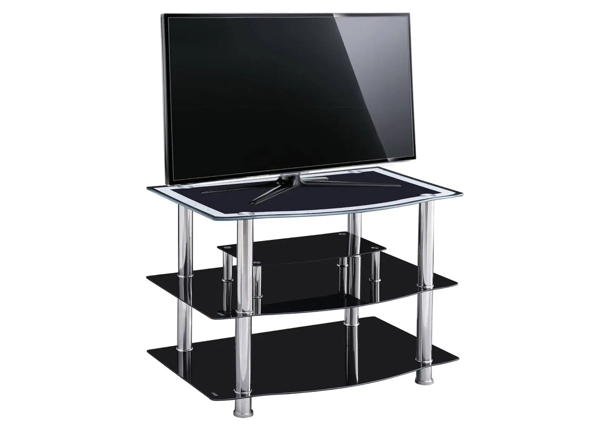 Meuble tv design en métal chromé et verre noir | Pico