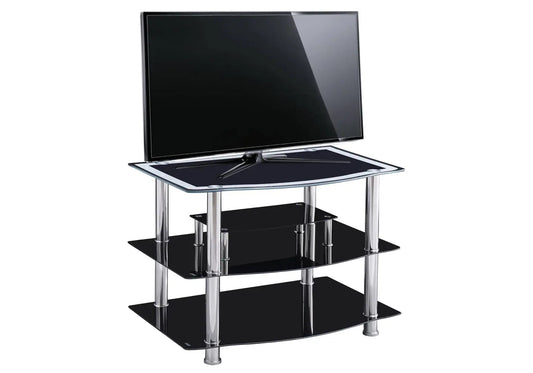Meuble tv design en métal chromé et verre noir | Pico