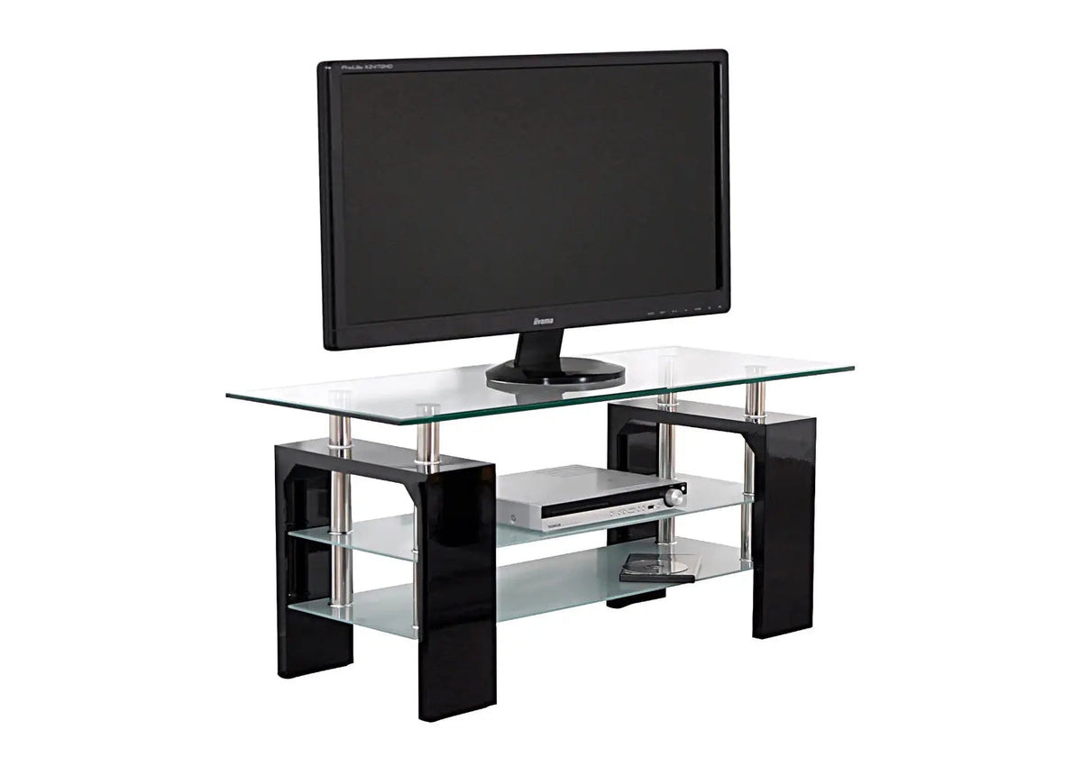 Meuble tv design verre trempé laqué noir | Elora
