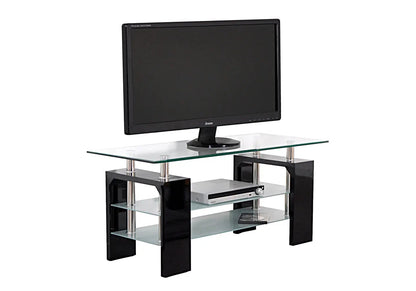 Meuble tv design verre trempé laqué noir | Elora