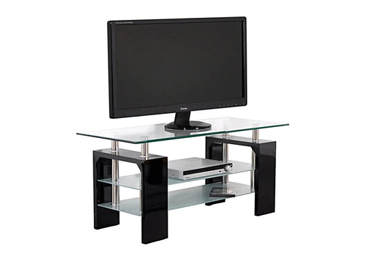 Meuble tv design verre trempé laqué noir | Elora