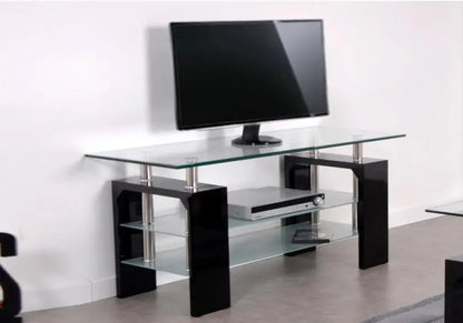Meuble tv design verre trempé laqué noir | Elora