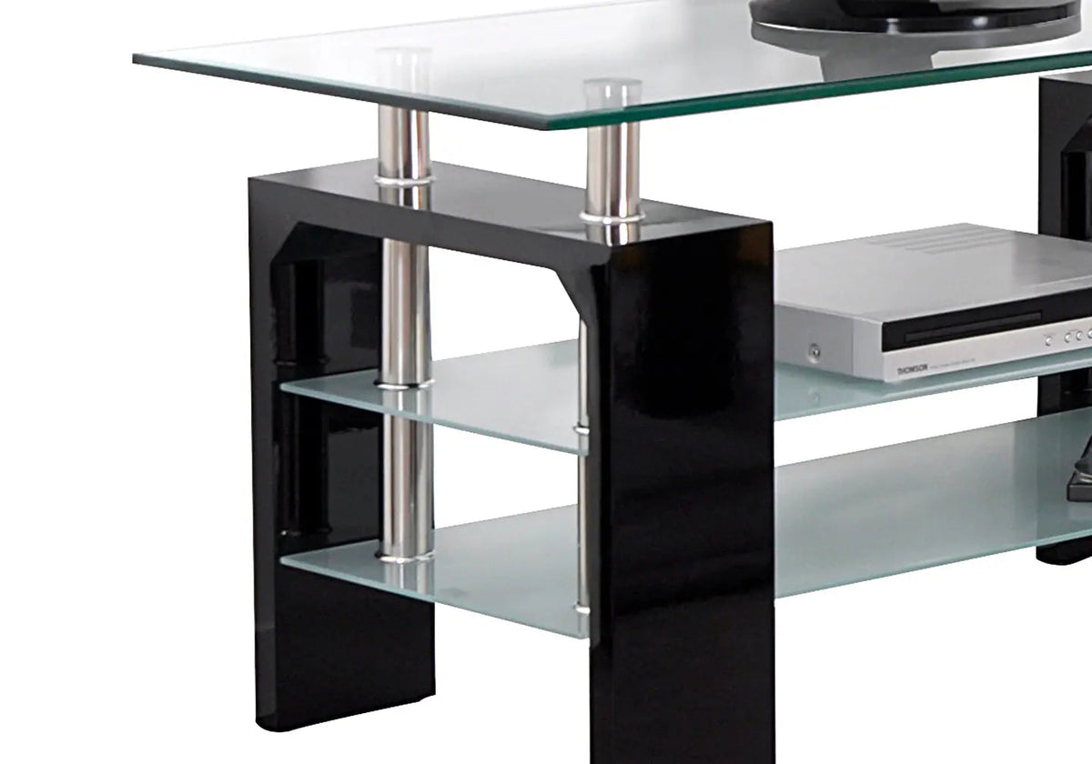 Meuble tv design verre trempé laqué noir | Elora