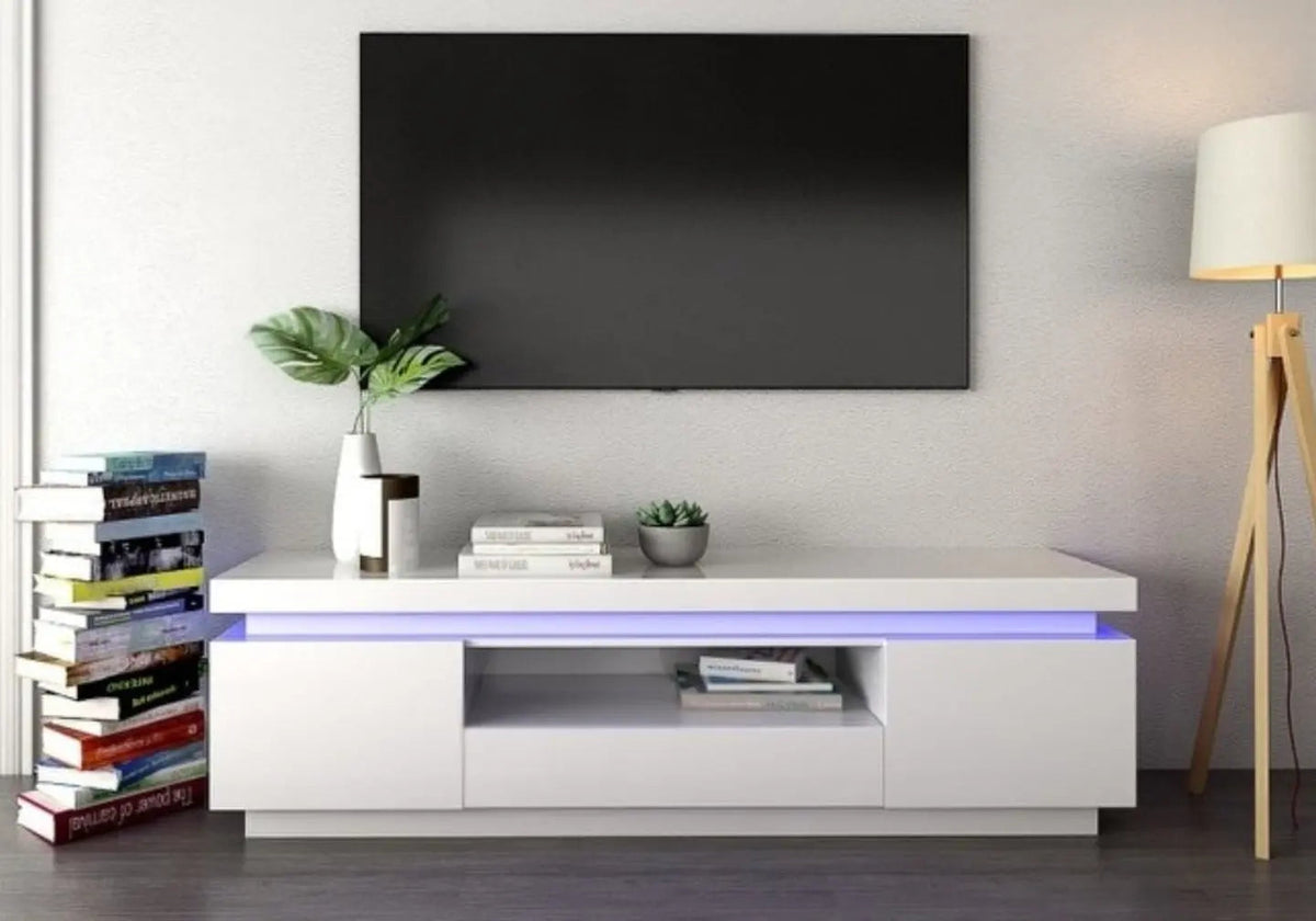 Meuble tv laqué blanc avec éclairage led rgb | Nori